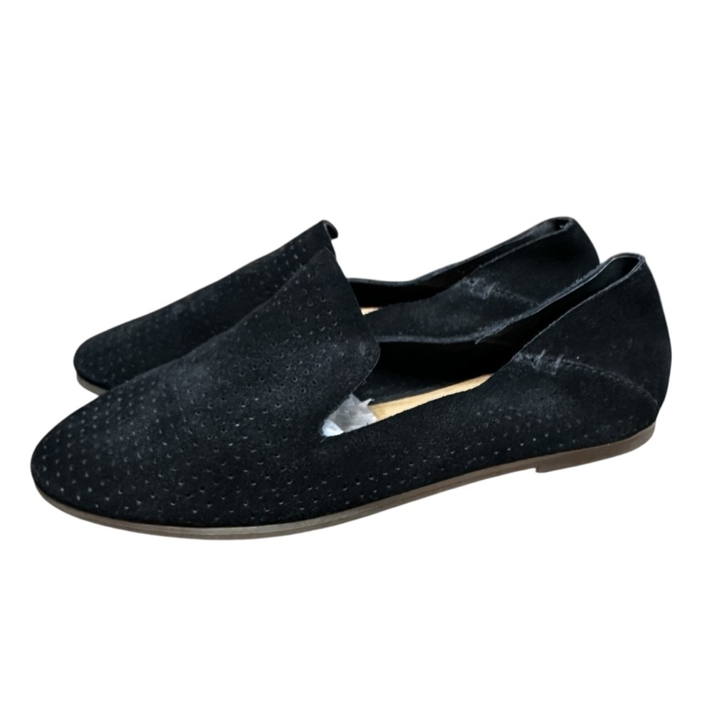Lucky Brand Black Perforated Suede Flats Slip On Size 7.5 Comfy Office Workwear